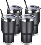 DOMICARE 30 oz Tumbler with Lid and Straw, Stainless Steel Tumblers Bulk, Insulated Vacuum Double Wall Travel Coffee Mug, Durable Powder Coated Tumbler Cups (Black, 4)