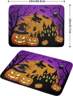 Happy Halloween Pumpkin Dish Drying Mat for Kitchen Counter,Witch Ghost Castle Bat Purple Drying Mat 18 x 24 Inch with High Absorbent Microfiber Drainer Mat for Coffee Bar