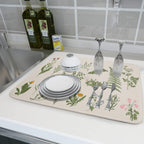 Sage Herb Dish Drying Mat For Kitchen Counter 18x24 In Leaves Microfiber Absorbent Dishes Pad Wild Plant Drying Mat Floral Drying Pad Green Decor Dish Drainer Rack Mats For Coffee Bar Mats