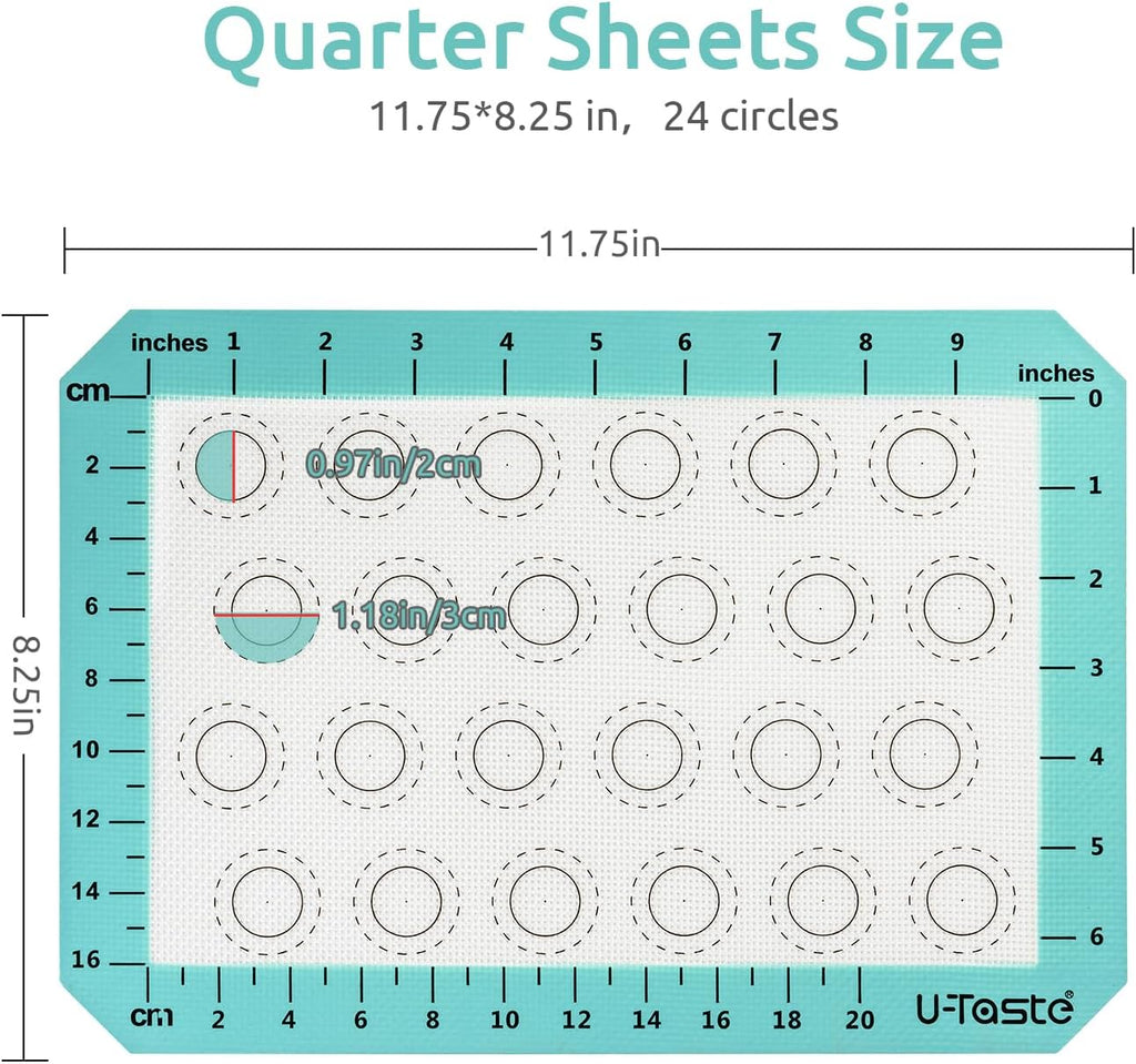 446ºF Heat Resistant Macaron Mat: U-Taste 11.75x8.25in Non Stick Silicone Baking Mat, Reusable Cookies Pastry Sheet Liner with Edge Enhancement & Circle Measurement for Cake Pan (Aqua Sky)