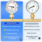 MEANLIN MEASURE -30inHG~60Psi Stainless Steel 1/4" NPT 2.5" FACE DIAL Vacuum Pressure Gauge, Lower Mount, with 1/2" NPT and 3/8" NPT Hex Bushing