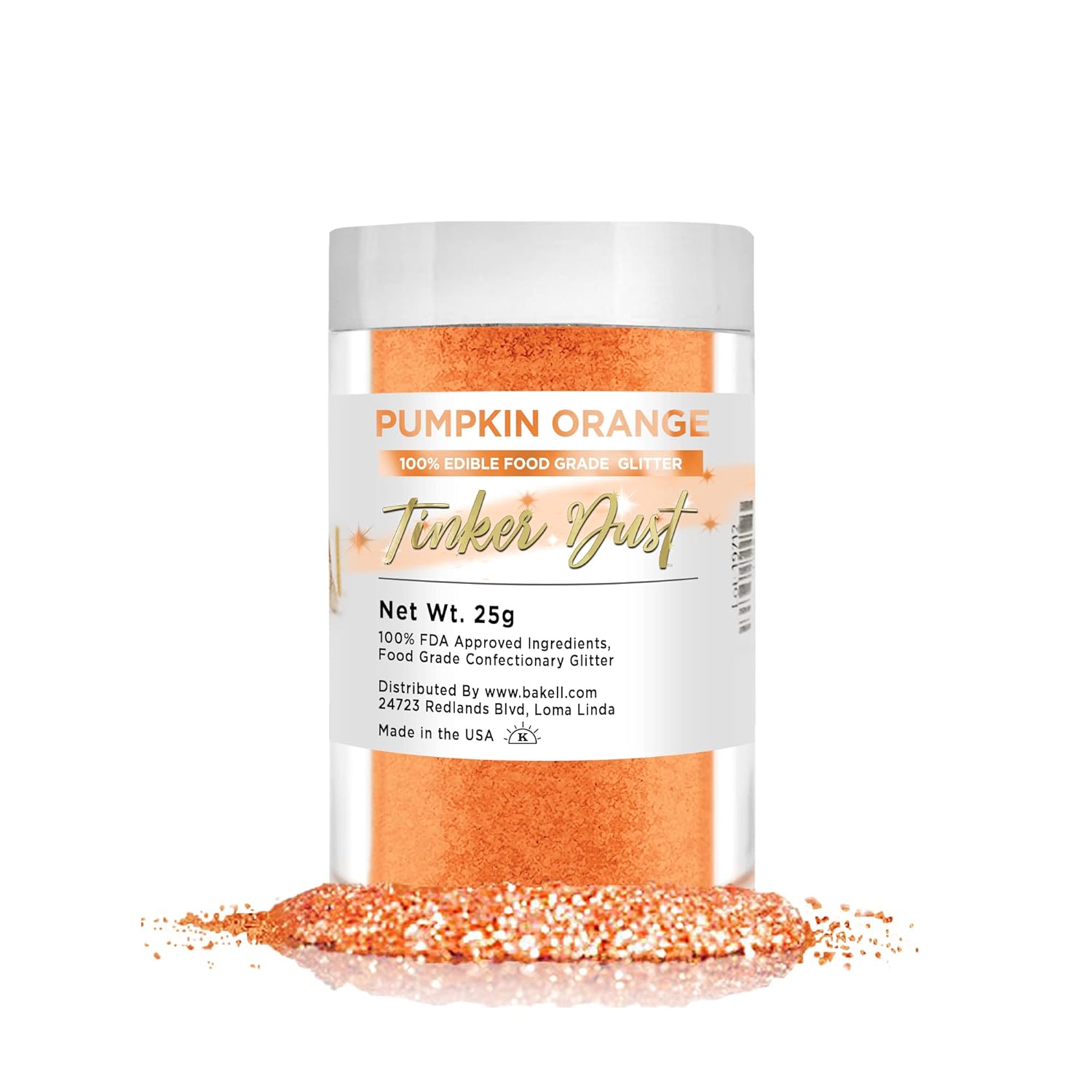 Tinker Dust - Pumpkin Orange (25g 1x Jar) | Edible Glitter for Cakes, Cupcakes, Cake Pops, Drinks, Desserts by Bakell