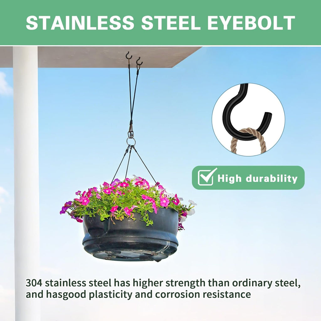 125 Pcs Screw Hooks in 5 Sizes – Cup Hooks for Hanging Plants, Mugs, Lights, and Ceiling Storage (Black)