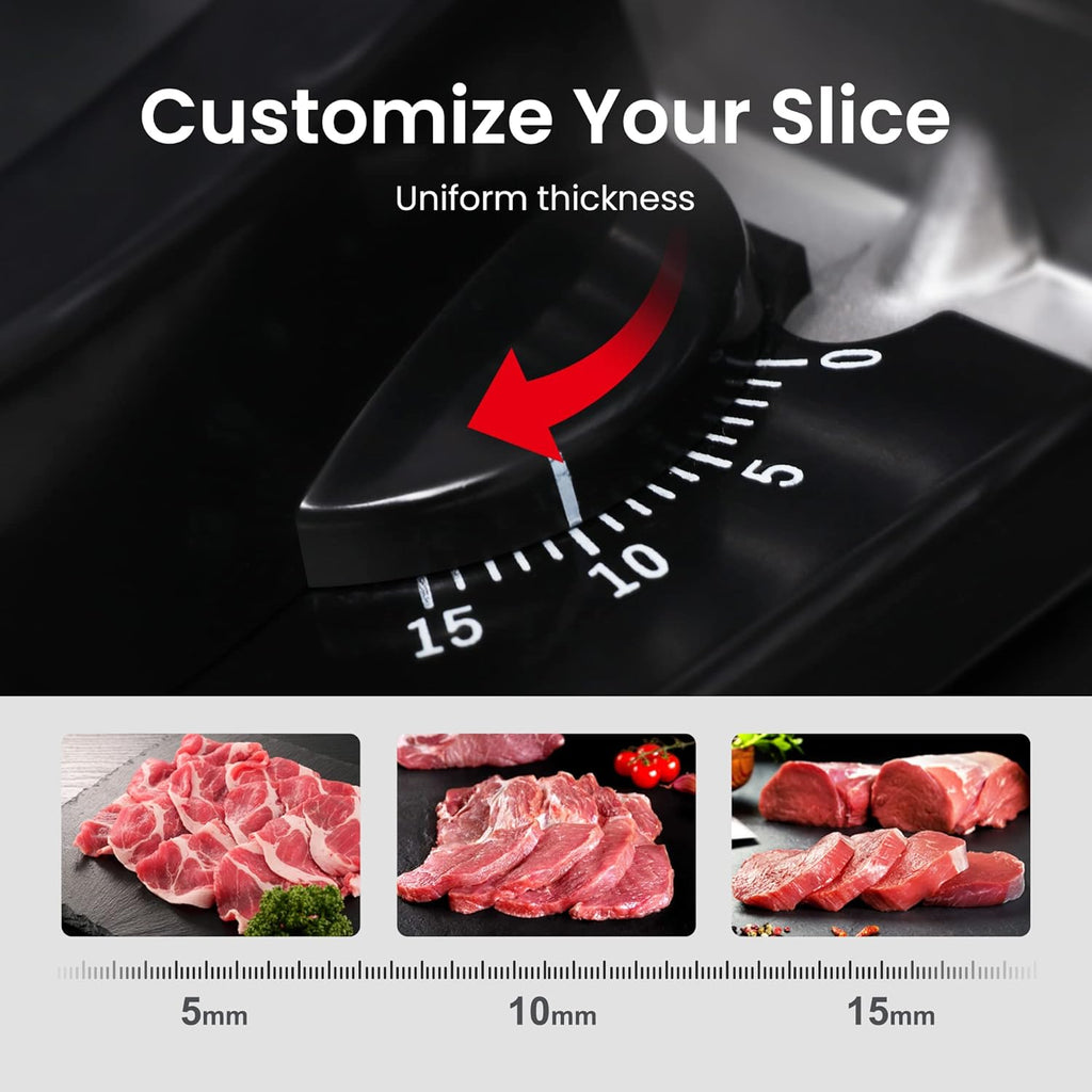 TooGood Meat Slicer for Home, Electric Food Slicer with 7.5" Stainless Steel Blade, 1/4 HP, 0-15mm Adjustable Thickness, Deli Food Slicer Machine for Meat, Bread, Fruit, Cheese
