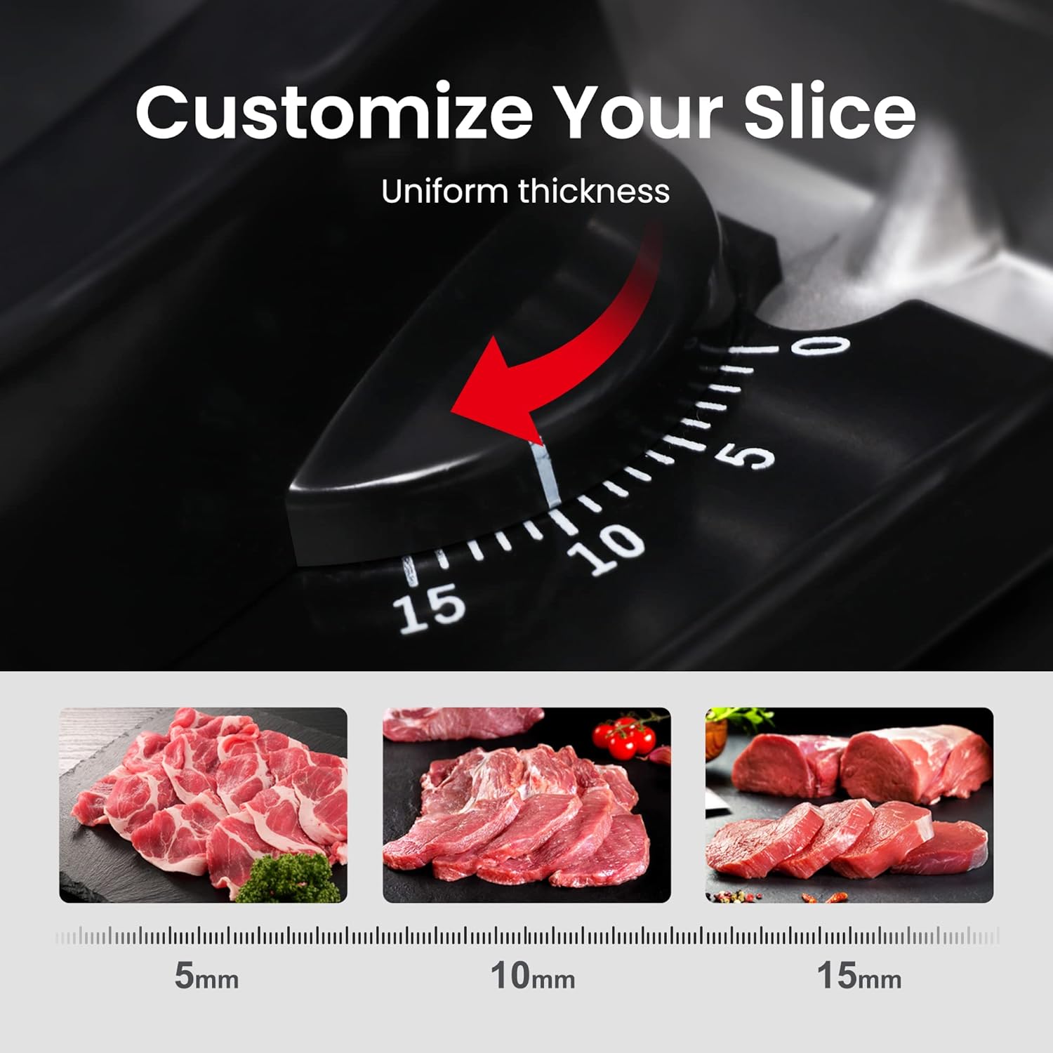 TooGood Meat Slicer for Home, Electric Food Slicer with 7.5" Stainless Steel Blade, 1/4 HP, 0-15mm Adjustable Thickness, Deli Food Slicer Machine for Meat, Bread, Fruit, Cheese