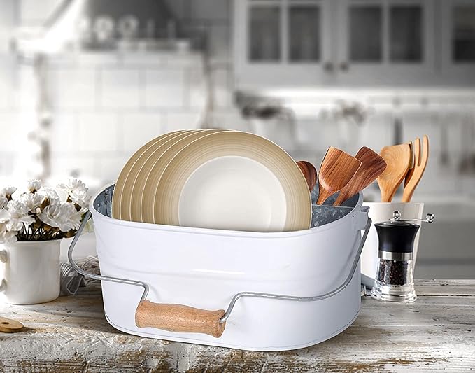 Alpha Living Home 4-Compartment Flatware Caddy - Metal Cutlery Holder Silverware & Condiment Organizer - Perfect for Kitchen, Dining, and Picnics (White)