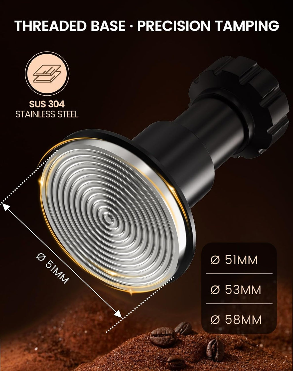 Espresso Tamper Kit, 51mm Spring-Loaded Calibrated Coffee Tamper with Click Feedback, Self-Leveling Ripple Base, Espresso Press Tool Compatible with 51mm Espresso Machines Portafilter, Black