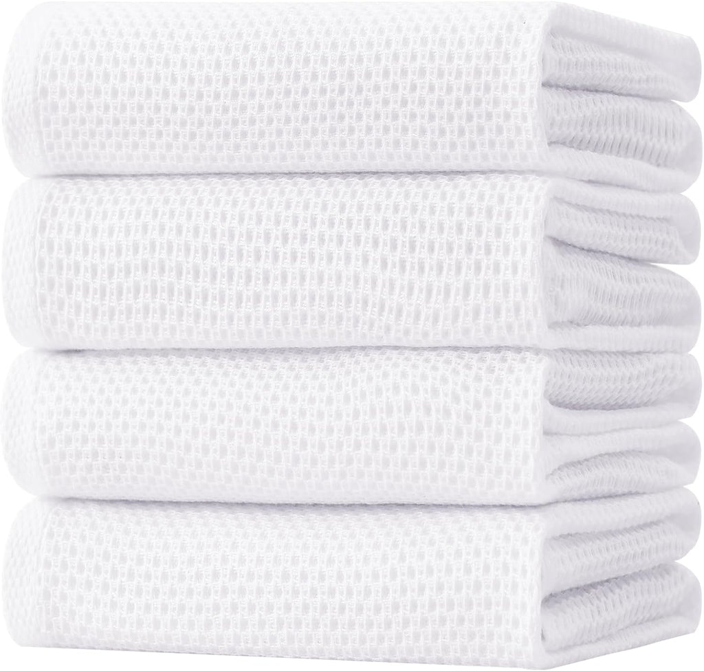Homaxy 100% Cotton Oversized Waffle Weave Kitchen Dish Towels, Ultra Soft Absorbent Quick Drying Cleaning Towel, 20 x 28 Inches, 4-Pack, White