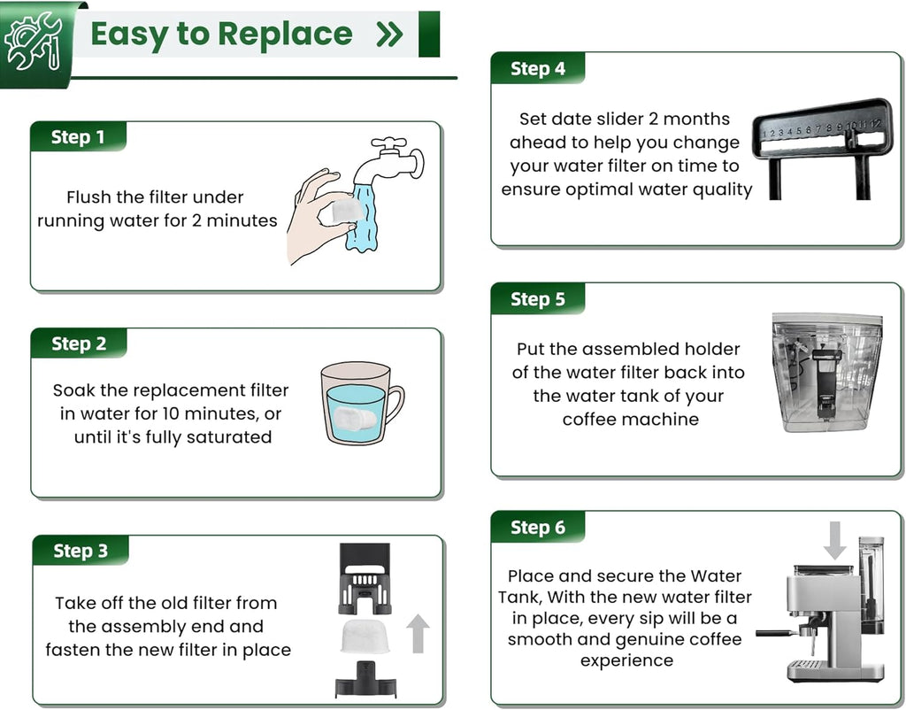 Activated Carbon Water Filter Replacement for KitchenAid Espresso Machine KES6551 Series - Premium 6-Pack Charcoal Water Filters Replacement Part