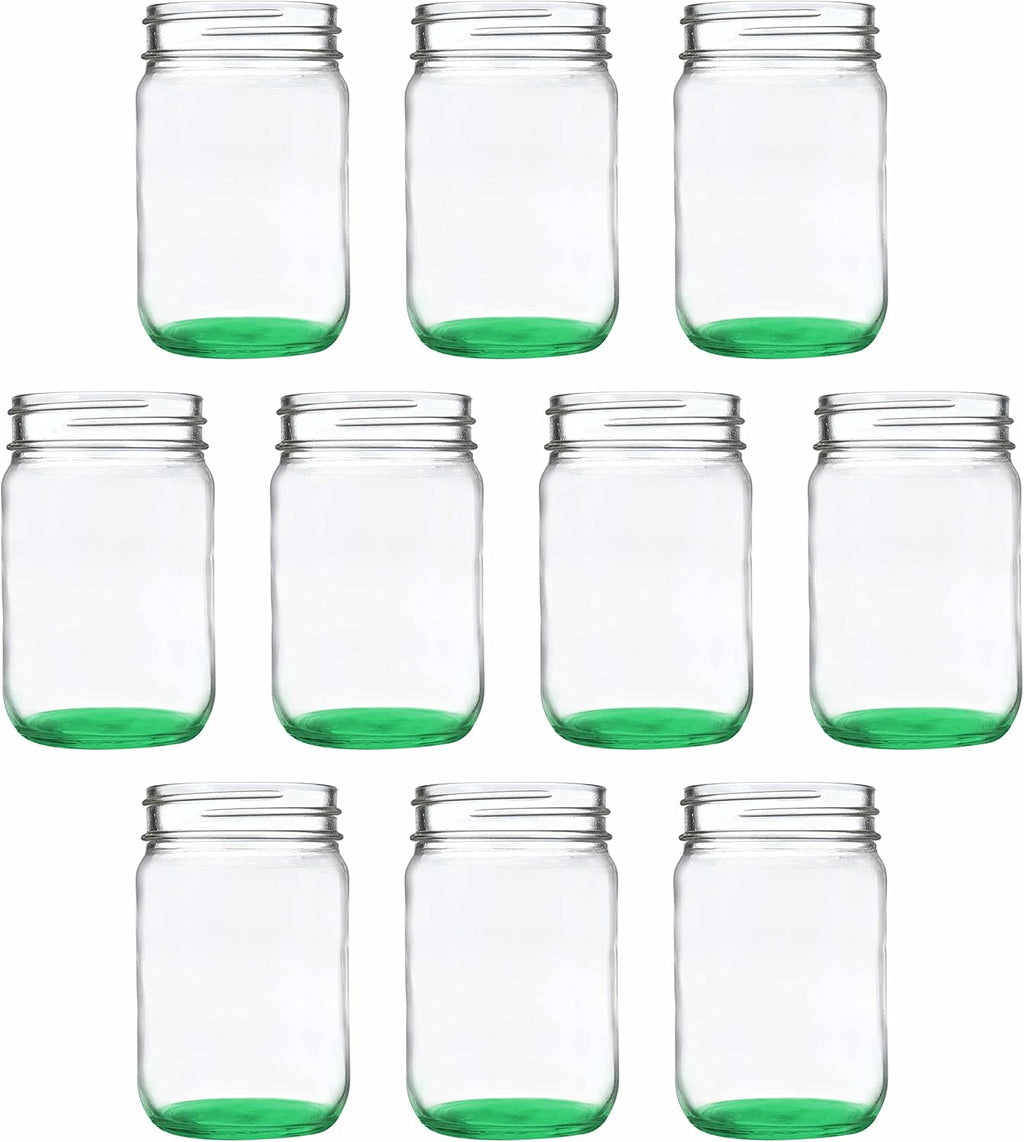 DISCOUNT PROMOS Decorating Mason Jars 12 oz. Set of 10, Bulk Pack - Glass Jars for Overnight Oats, Candies, Fruits, Pickles, Spices, Beverages - Green