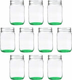 DISCOUNT PROMOS Decorating Mason Jars 12 oz. Set of 10, Bulk Pack - Glass Jars for Overnight Oats, Candies, Fruits, Pickles, Spices, Beverages - Green