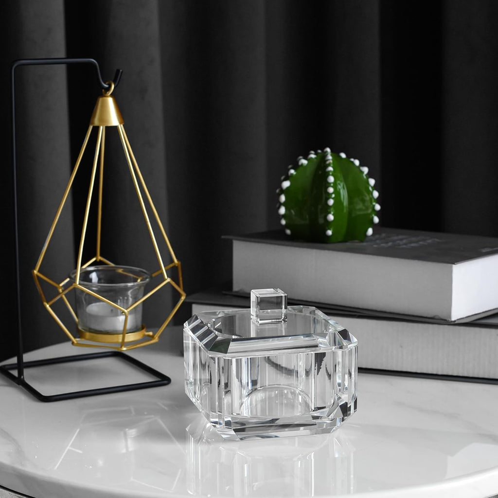 kitCom Crystal Candy Dish with Lid Hand-Cut Home Decorative Jewelry Box Candy Jar W 4" x H 3.5", Comes With Gift Box