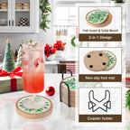 Christmas Coasters Set of 4 with Holder, Cewiru Cup Mat for Drinks, Absorbent Coasters with Felt Insert for Coffee Table Protection, Modern Style Home Dining Table Decor, 4.3"
