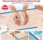 Pastry Baking Mat 28x20 Inch - Larger Silicone Baking Pastry Mat for Rolling Dough,Non Silp Silicon Dough Sheet Mat with Measurement,Perfect for Making Pie,Pizza(Blue)