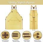 Kitchen Apron, Work Apron, Canvas, Multiple Pockets, Gardening, Painting, BBQ, Artist, Carpenter, Sizes M to XXL, Amber