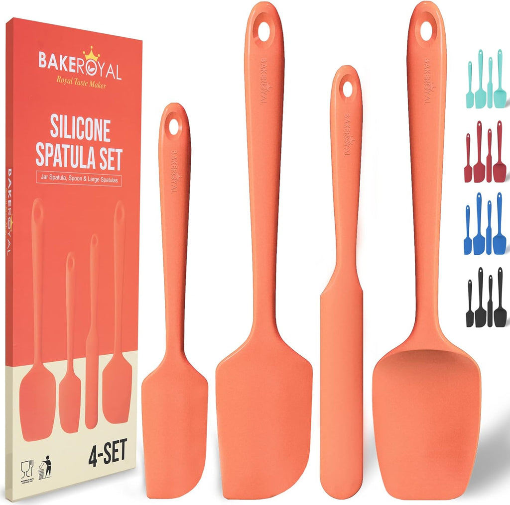 Silicone Spatula Set - 4-Piece Rubber Spatulas Silicone Heat Resistant 600°F for Everyday Task - Seamless Design Kitchen Spatulas for Nonstick Cookware - Orange