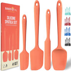 Silicone Spatula Set - 4-Piece Rubber Spatulas Silicone Heat Resistant 600°F for Everyday Task - Seamless Design Kitchen Spatulas for Nonstick Cookware - Orange