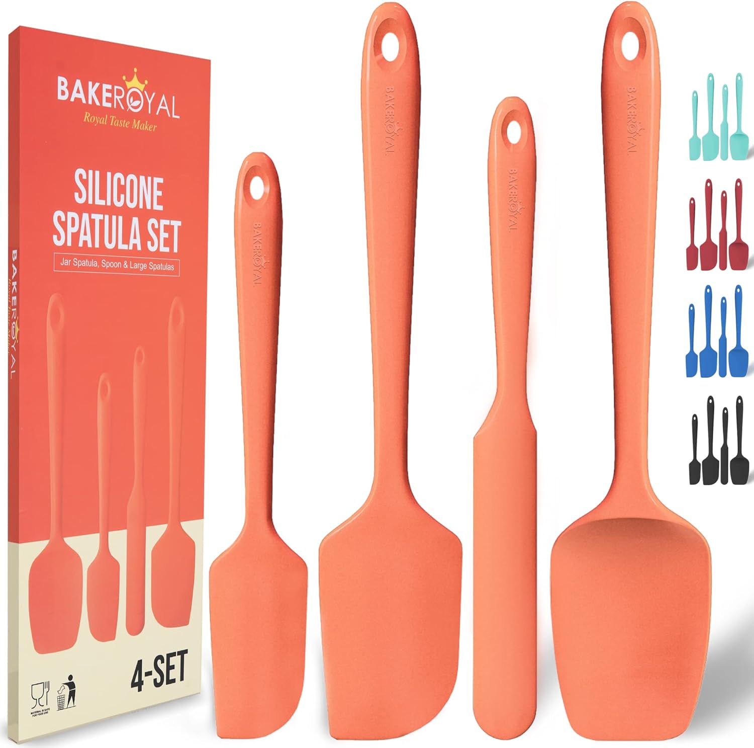 Silicone Spatula Set - 4-Piece Rubber Spatulas Silicone Heat Resistant 600°F for Everyday Task - Seamless Design Kitchen Spatulas for Nonstick Cookware - Orange