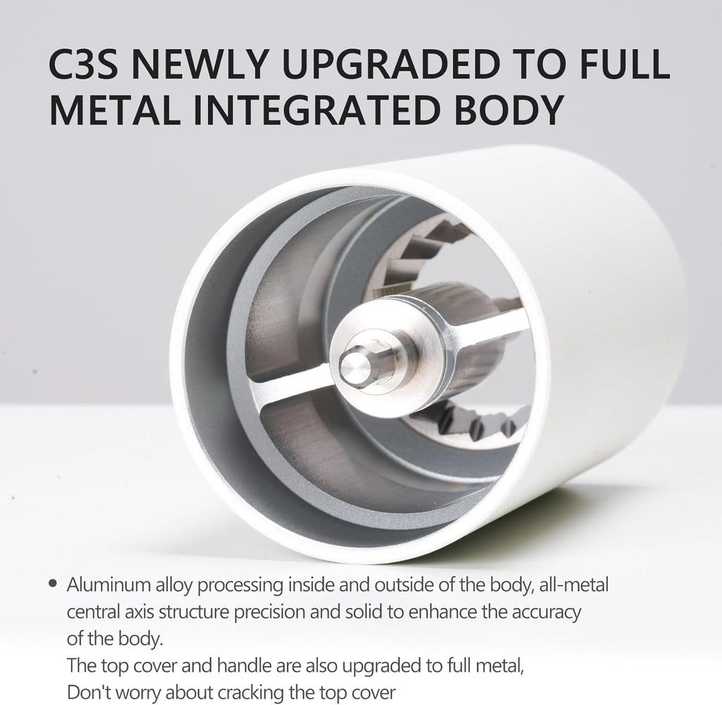 TIMEMORE Chestnut C3S Manual Coffee Grinder with CNC Stainless Steel Conical Burr Capacity 25g, Internal Adjustable Setting, Double Bearing Positioning for Travel, Camping, White