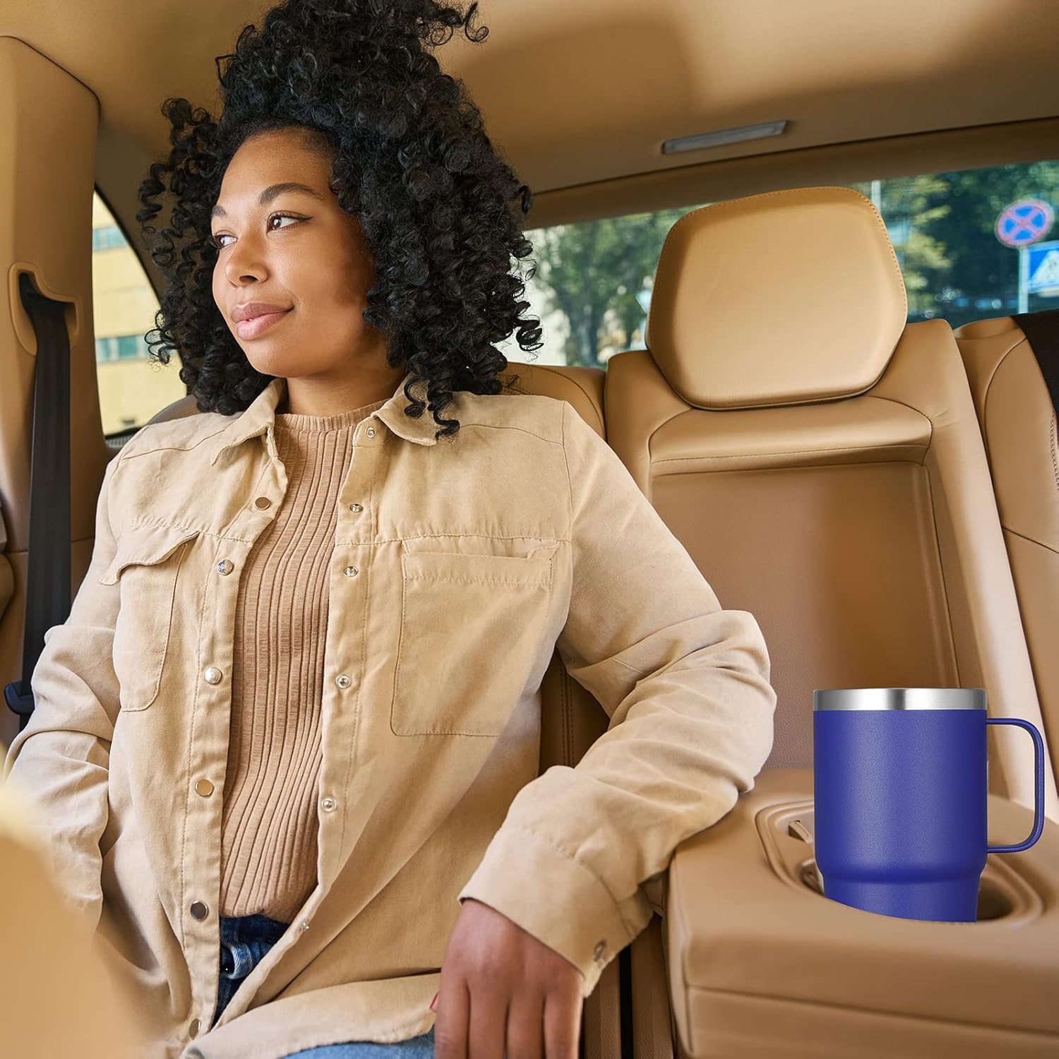 VEGOND 20 oz Tumbler with Handle Lid and Straw, Stainless Steel Insulated Travel Coffee Mug Spill Proof Double Wall Metal Tumbler Cup Keeps Drink Hot and Cold, Royal Blue 1 Pack