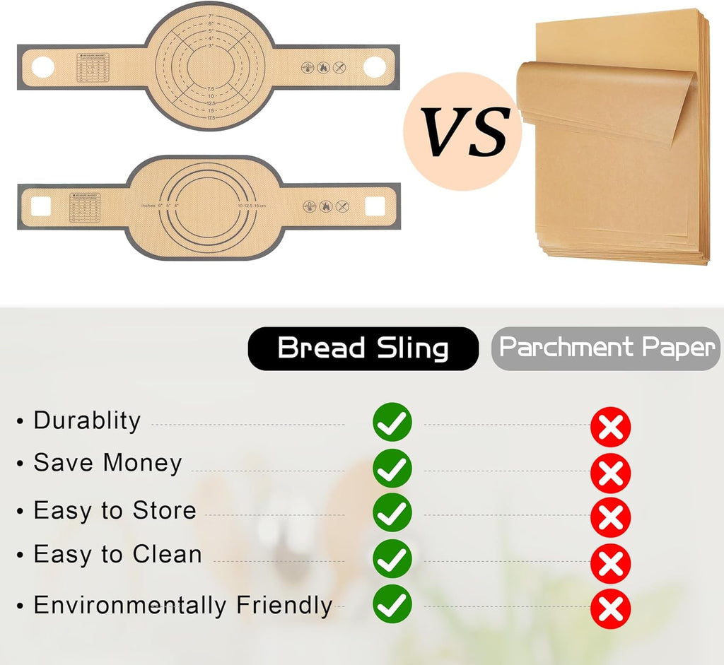 Silicone Bread Sling for Dutch Oven, 2 PCS Non-Stick & Easy Clean Reusable Silicone Bread Baking Mat with Long Handles, Easy to Transfer Sourdough Bread(Grey), medium, Gray