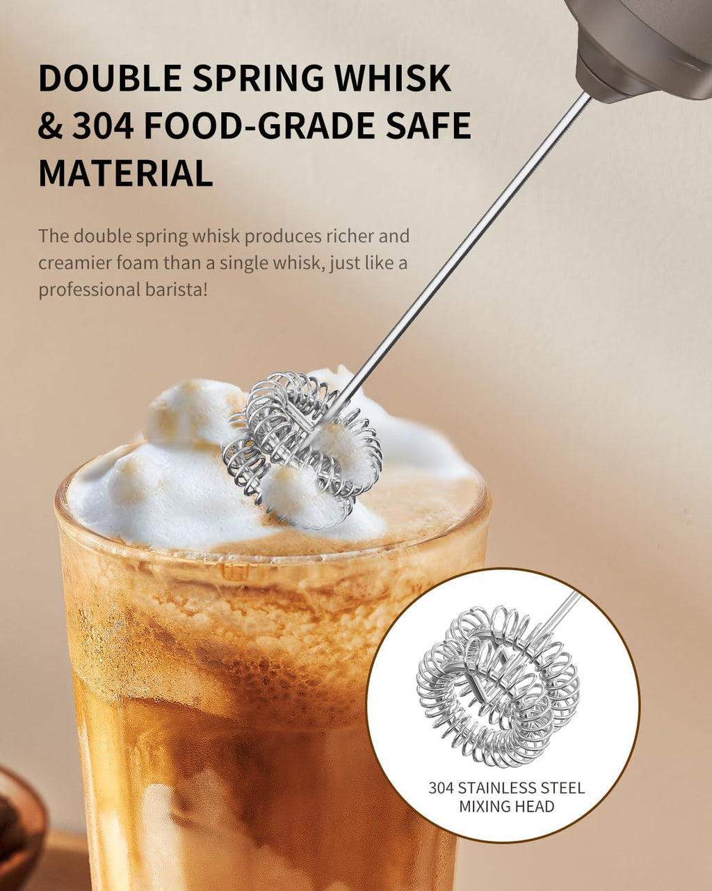 CIRCLE JOY Portable Rechargeable Milk Frother Hanheld, Dual Spring Whisk Electric Coffee Frother Wand Drink Mixer for Matcha Lattes Cappuccino, Kitchen Gifts, Brown