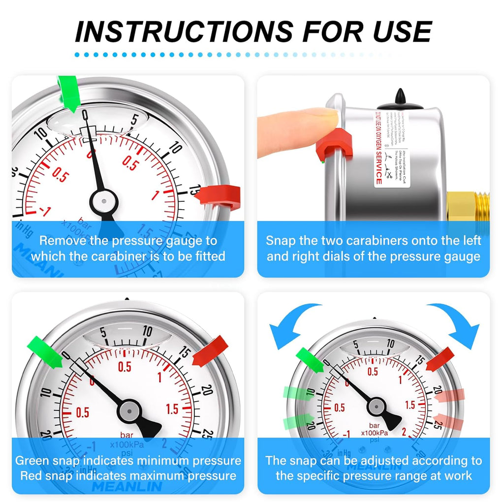 MEANLIN MEASURE -30inHG~30Psi Vacuum Pressure Gauge 1/8" NPT 2.5" FACE DIAL, Stainless Steel Liquid Filled Pressure Gauge WOG Water Oil Air Center Back Mount (with 2PCS Snaps)
