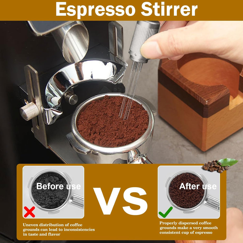 51mm Espresso Accessories Kit,Wdt Tool Espresso,Solid Espresso Tamper,Dosing Funnel and Coffee Puck Screen,Silicone Tamper Mat,0.4mm Stainless Steel 6pin Espresso Stirrer,Barista Tools Espresso Kit