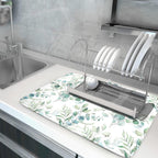 Sage Green Leaves Dish Drying Mats for Kitchen Counter 18x24 Inch, Leaves Kitchen Drying Mat,Watercolor Herbs Dishes Pad Dish Drainer Rack Mats Absorbent Fast Dry Kitchen Accessories