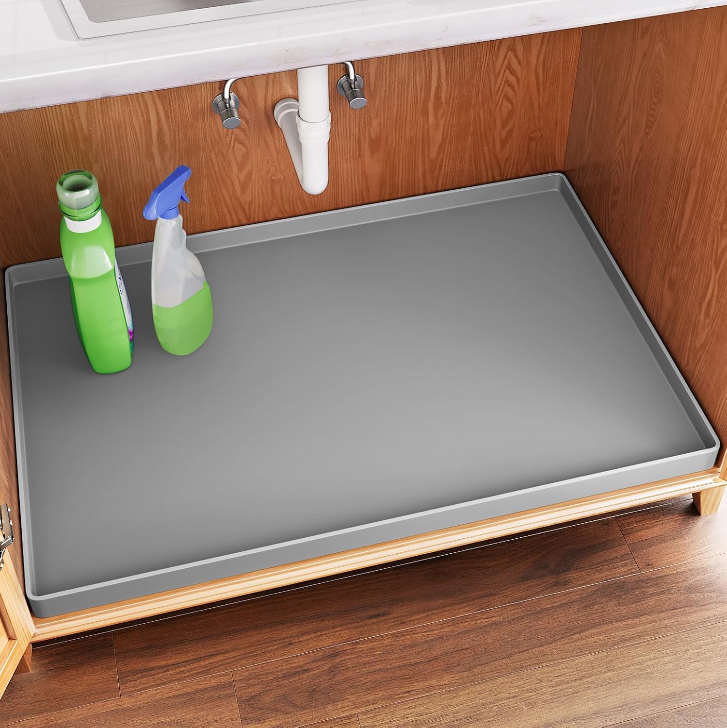 FLATO Waterproof Under Sink Mat 34" x 22" Shelf Liner for Kitchen and Bathroom, Cabinet Protector, Organizers and Storage, Flexible Silicone Drip Tray