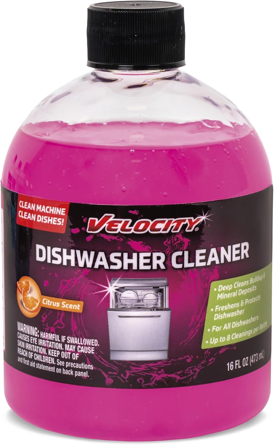 Velocity Dishwasher Cleaner and Deodorizer – 8 Uses Per Bottle. Dishwasher Cleaner and Descaler Deodorizes Interior for Sparkling Dishes, Freshens Machine & Neutralizes Odor