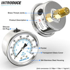MEANLIN MEASURE 0~160Psi Dry Pressure Gauge Stainless Steel 1/4" NPT 2" FACE DIAL Waterproof for Air Compressor RV Regulator Water Pressure Tester Black Mount, with 1/2" NPT and 3/8" NPT Hex Bushing