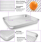 P&P CHEF Toaster Oven Pan with Wire Rack, Stainless Steel Baking Oven Sheet Tray, Bacon Pan and Cooling Rack for Cooking Roasting Cookie, Dishwasher Safe & Easy Clean, 9 x 7 x 1 Inch
