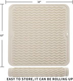 Silicone Dish Drying Mat for Multiple Usage,Easy clean,Eco-friendly,Heat-resistant Silicone Mat for Kitchen Counter or Sink,Refrigerator or Drawer liner Tapioca M 12 inches x 12 inches