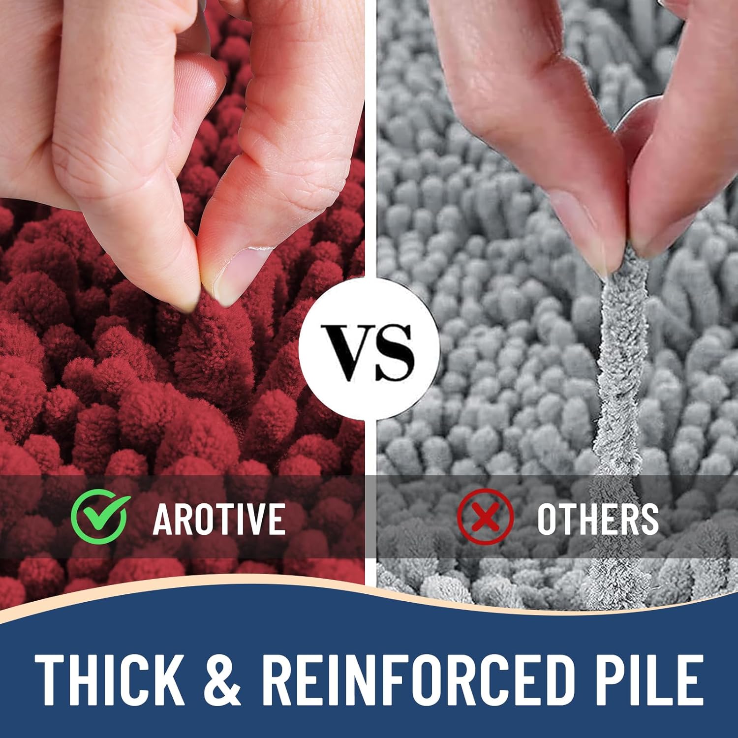 Arotive Luxury Chenille Bathroom Rug Mat, Extra Soft Thick Absorbent Shaggy Bath Rugs, Non-Slip Machine Wash Dry, Plush Bath Mats for Bathroom, Shower and Tub, 36x24, Red