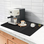 Silicone Coffee mat 24''x16'' – Non-Slip Bar Mat with Detachable Drying Layer for Espresso Machines, Countertops & Dish Racks-Black
