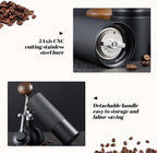 Manual Coffee Grinder Capacity 25 Grams, Stainless Steel Burrs - Wooden Handle, Burr Coffee Grinder for Home, Office, Camping, Hiking (Grey)
