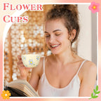 Ceramic Coffee Mug Vintage Flower Mugs 8 oz Cute Floral Coffee Mugs Irregular Latte Art Cup Lead-free Porcelain Cups for Cappuccino, Cocoa (Blue Flowers)