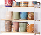 Coffee Mug Holder Wooden Cup Station Organizer 3-Tier Cup Holder for Coffee Bar Mug Display Rack for Countertop Mug Holder Shelf for Home Kitchen Pine Wood