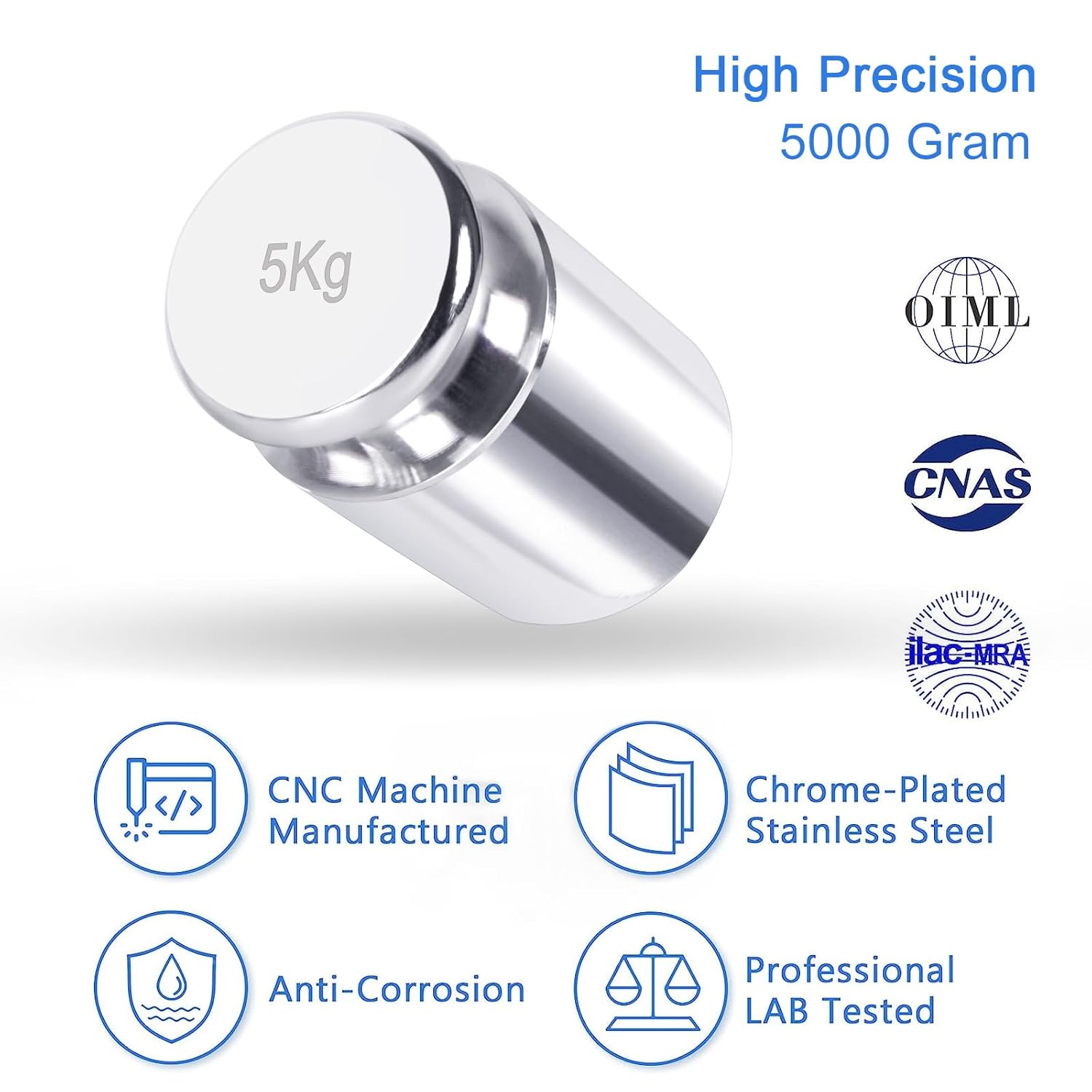 QP 5000g Calibration Weights, OIML Class M1 High Precision Gram Weights, Stainless Steel Scale Calibration Weight for Digital Scale, Balance Scale, Chrome Finish Scale Weights with Storage Case