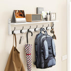 BAMEOS 35" L Wall Hooks with Shelf, Entryway Coat Hooks for Wall with Shelf, Wood Wall Hanging Shelf, Wall-Mounted Coat Rack with 7 Dual Metal Hooks for Bathroom, Kitchen, Living Room, Bedroom (White)