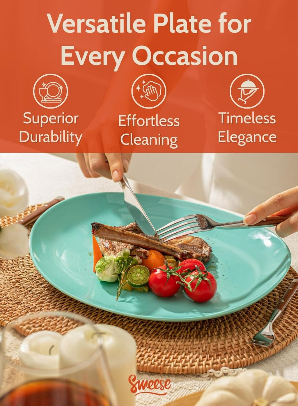 Sweese Porcelain Dinner Plates - 11 Inch Dinner Plates Set of 6 - Dishwasher, Microwave, Oven Safe - Azure Dreamscape Color