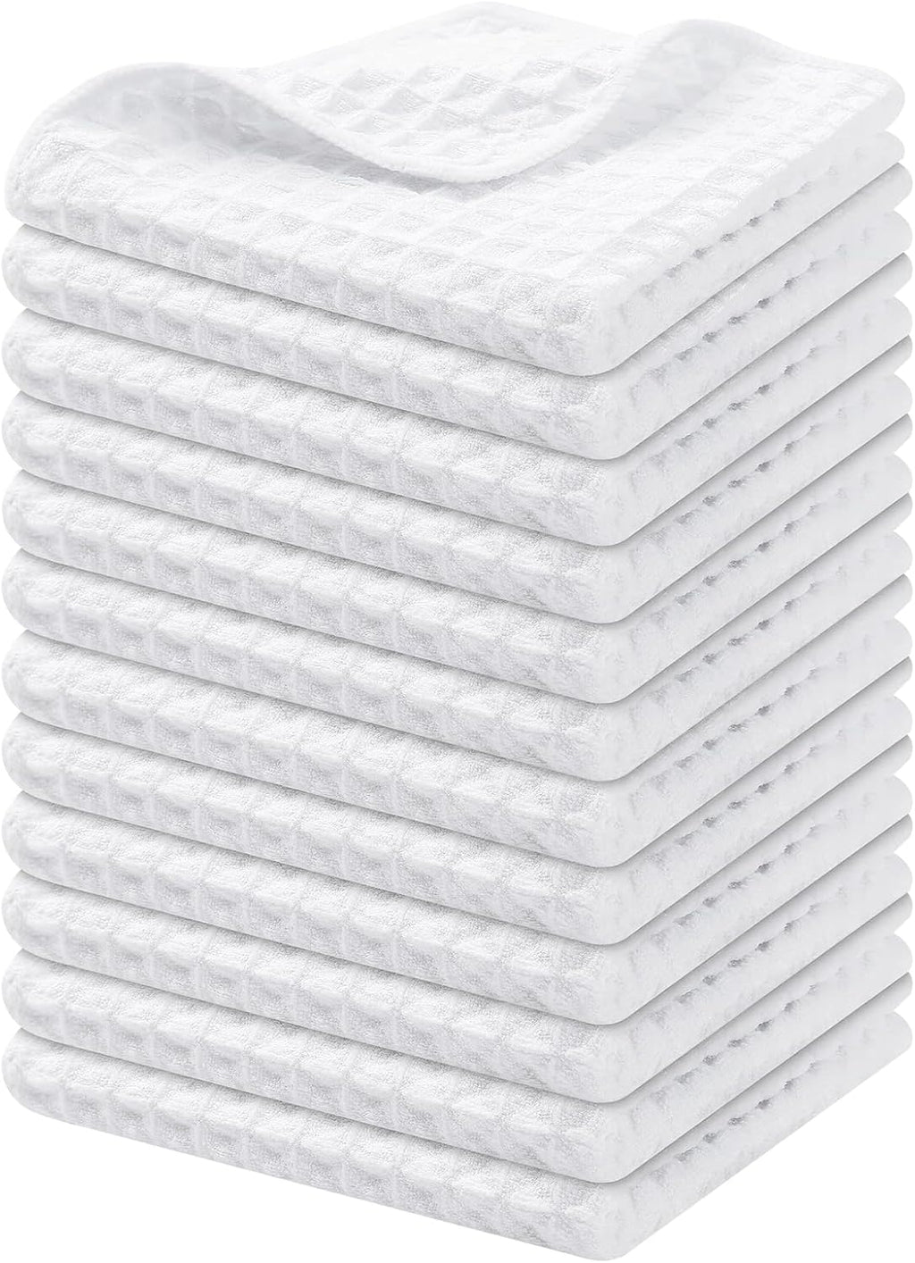 Homaxy Microfiber Waffle Weave Kitchen Dish Cloths, 12 x 12 Inch Ultra Absorbent and Solid Color Dish Towels for Kitchen Fast Drying Dishcloth for Washing Dishes, 12 Pack, White