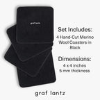Graf Lantz - Bierfilzl Merino Wool Square Coasters Set of 4 - Black (4"x4"x5mm) - Absorbs 30% of Weight - Natural German Wool - Heat Resistant, Sustainable, Reusable - Home Decor, Coffee Table Decor