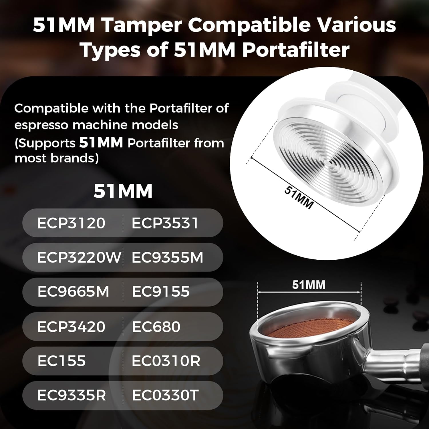 IKAPE 51mm Espresso Tamper, Premium Barista Coffee Tamper with Calibrated Spring Loaded, 100% Flat Stainless Steel Base Tamper for Espresso Machine(White)