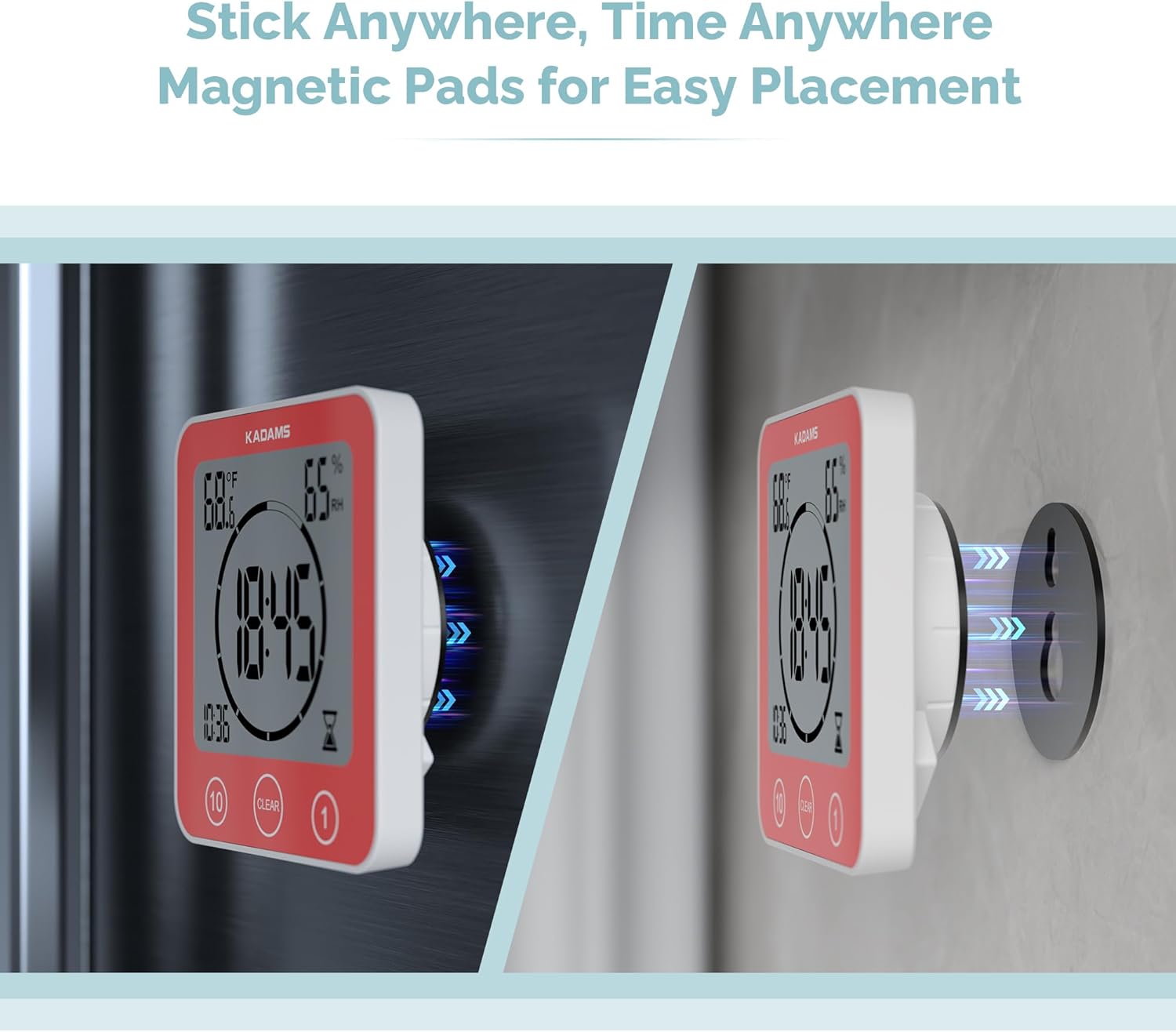 KADAMS Shower Clock Waterproof Bathroom Timer – Digital Wall Clock with Countdown, Magnetic Kitchen Clock with Temperature & Humidity, Suction Cup for Kids Shower Spa Sauna Cook Bath (Red)