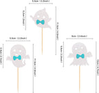 24Pcs Ghost Cupcake Toppers - Bule Halloween, Bule and White Halloween Birthday Decorations, Bule Halloween Baby Shower Decor, Ghost Decorations, Halloween Gender Reveal Decorations