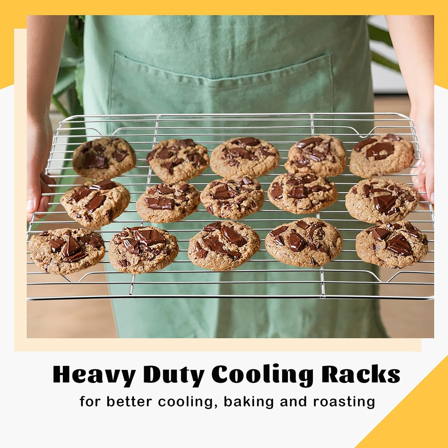 P&P CHEF Cooling Baking Rack Pack of 2, Stainless Steel Cooling Racks for Cooking Baking Roasting Grilling Drying, Dense Wires & Smooth Edge, Easy to clean, Silver, 15.3" x 11.25"