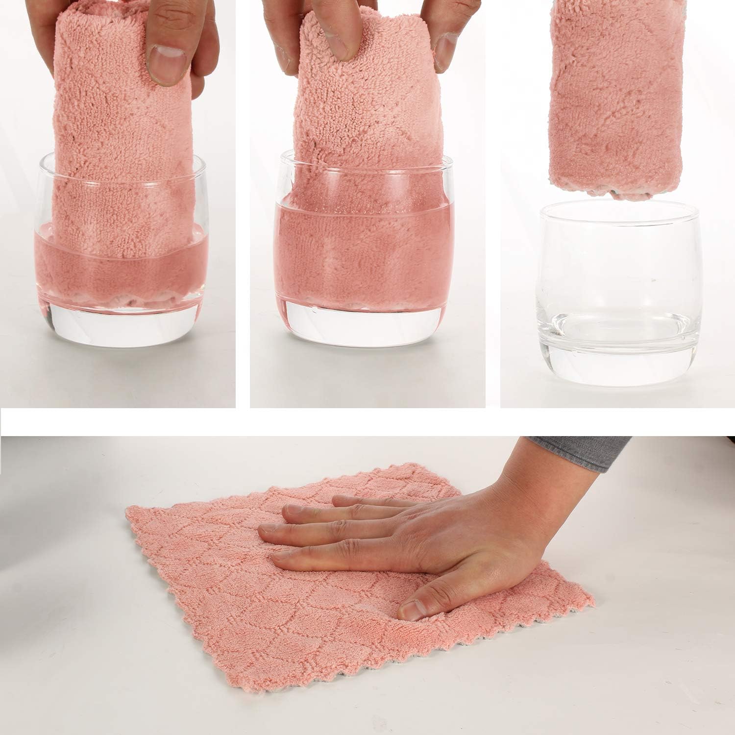 kimteny 12 Pack Dish Towels, 10x10 in Premium Dish Cloths, Super Absorbent Kitchen Towels Coral Velvet Dishcloths Nonstick Oil Fast Drying Washcloths (Pink-Grey)