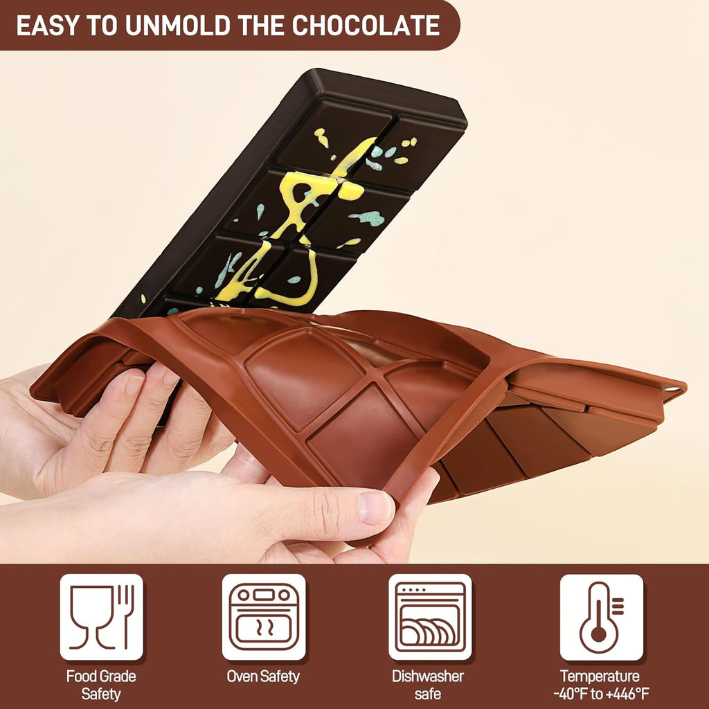 2 Pcs Chocolate Molds Silicone, Deep Chocolate Bar Mold, Non-Stick Food Grade Chocolate Mold for Dubai Chocolate Bar Pistachio, Candy and Chocolate Making - 20 Square Shape